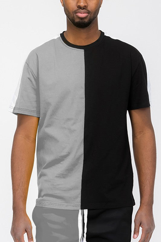 TWO TONE COLOR BLOCK SHORT SLEEVE TSHIRT