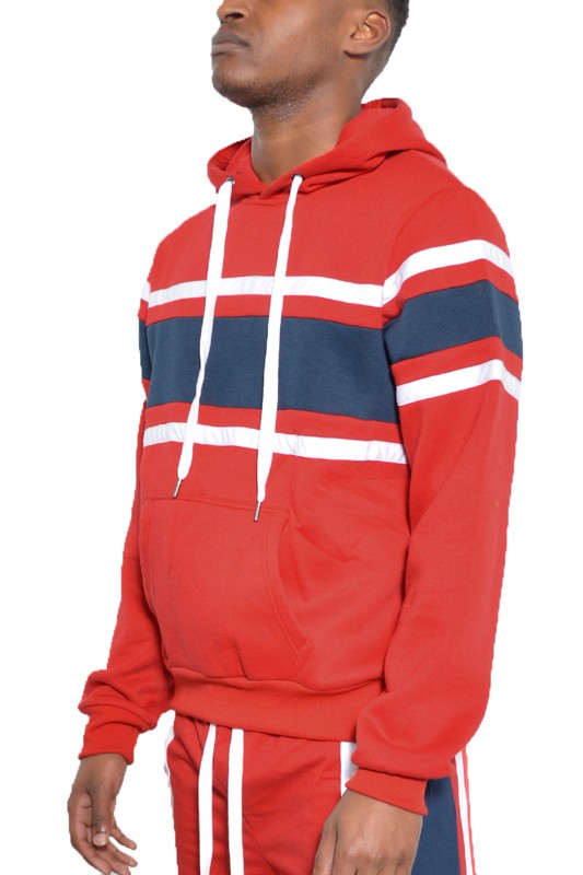 SOLID WITH THREE STRIPE PULLOVER HOODIE