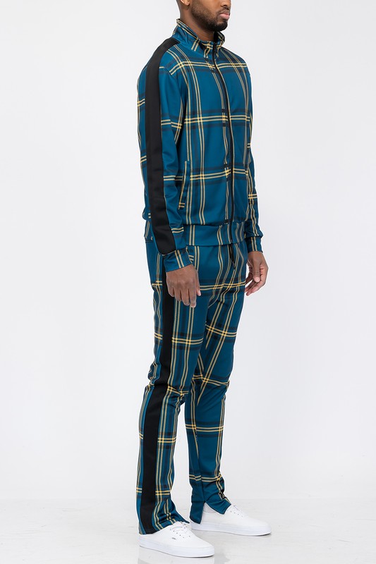 PLAID CHECKERED FULL ZIP TRACK PANTS