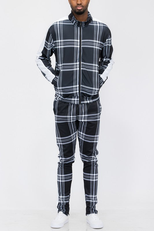 PLAID CHECKERED FULL ZIP TRACK PANTS