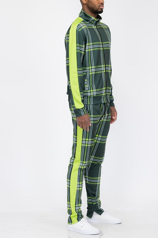 PLAID CHECKERED FULL ZIP TRACK PANTS