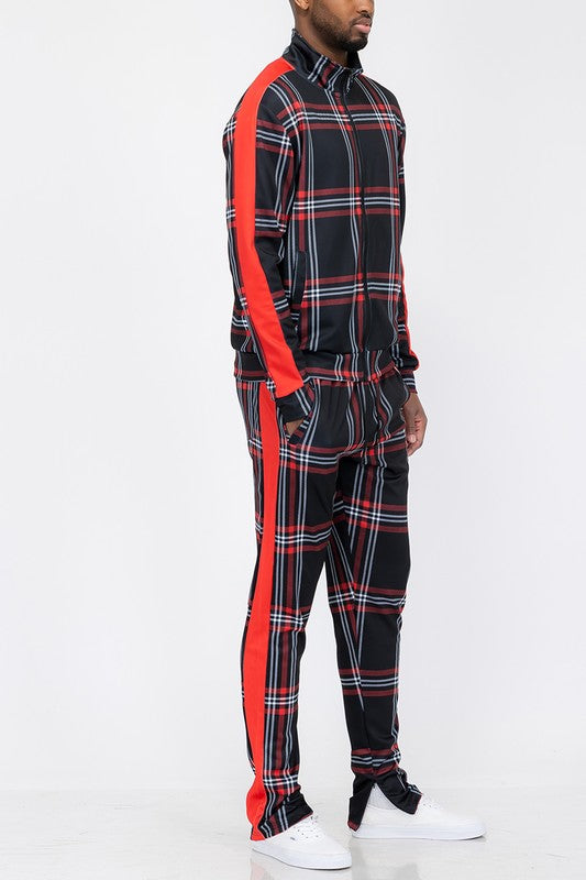 PLAID CHECKERED FULL ZIP TRACK PANTS