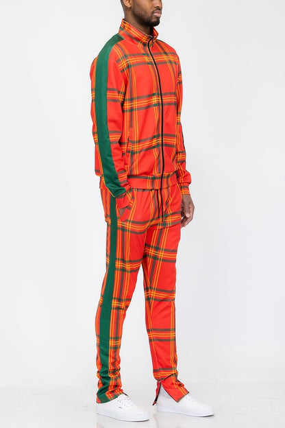 PLAID CHECKERED FULL ZIP TRACK PANTS