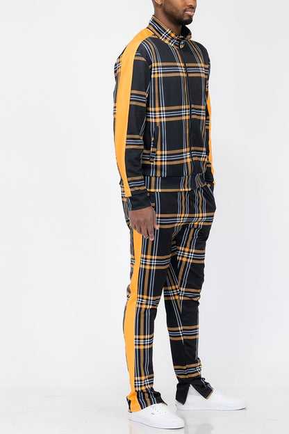 PLAID CHECKERED FULL ZIP TRACK PANTS