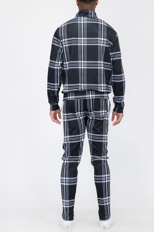 PLAID CHECKERED FULL ZIP TRACK PANTS