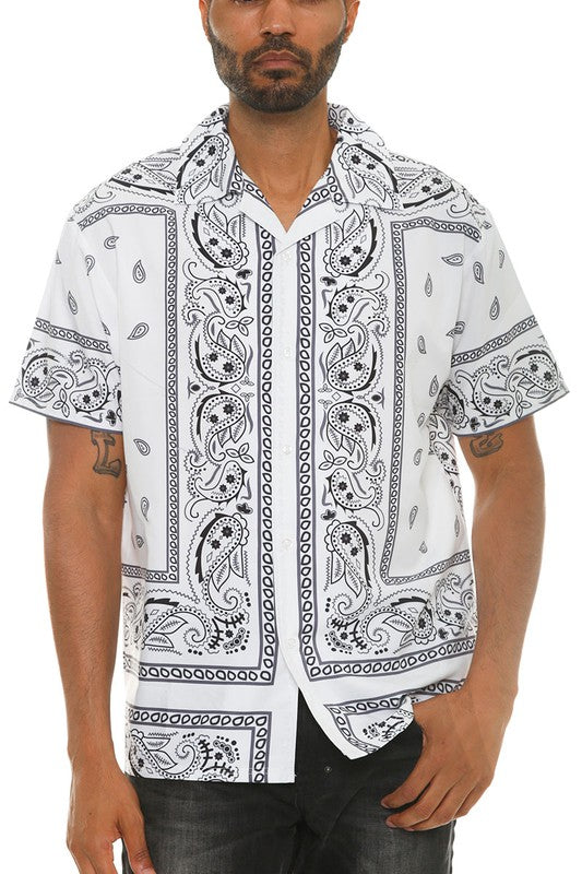 Mens Collared Print Button Down