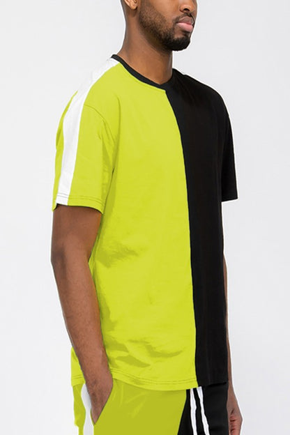 TWO TONE COLOR BLOCK SHORT SLEEVE TSHIRT