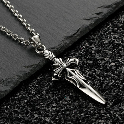 Fashion Ins Hip Hop Retro Epee Cross Necklace Trendy Men's All-Matching Pendant Stylish Minimalist Titanium Steel Ornament