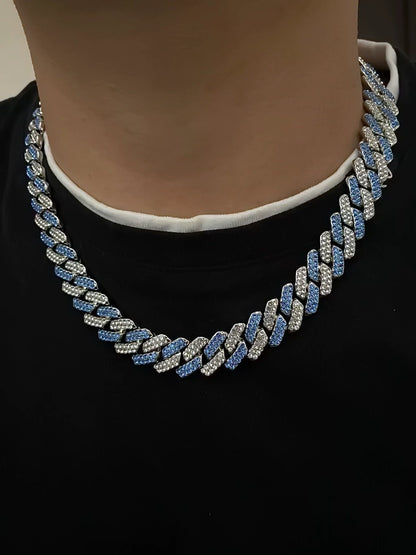 BLUE AND WHITE DYMOND Cuban Link Chain