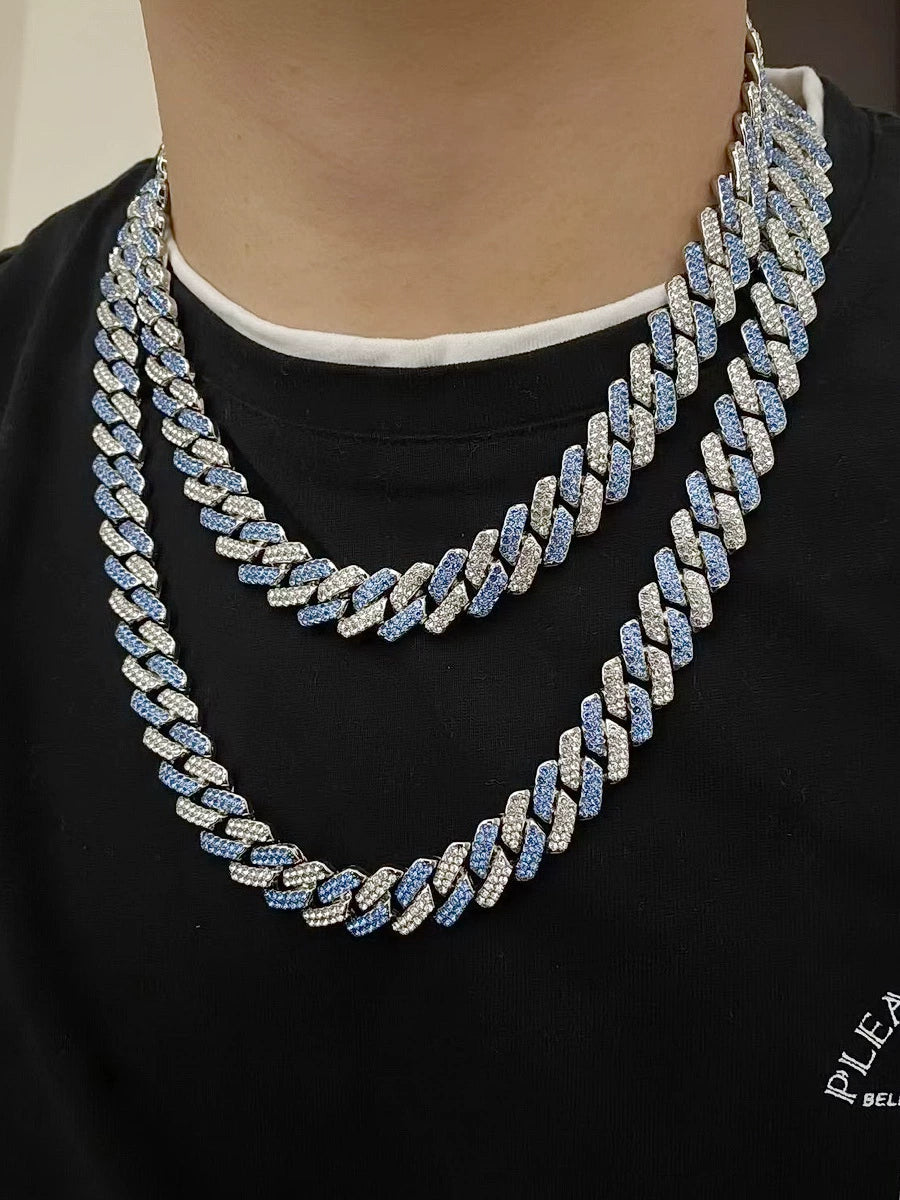 BLUE AND WHITE DYMOND Cuban Link Chain