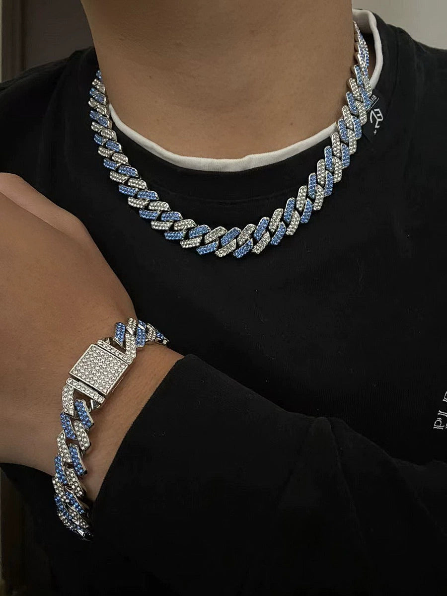 BLUE AND WHITE DYMOND Cuban Link Chain