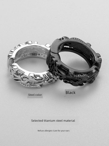 Titanium Steel Men's Creative Chinese Style Titanium Steel Hip Hop Earrings